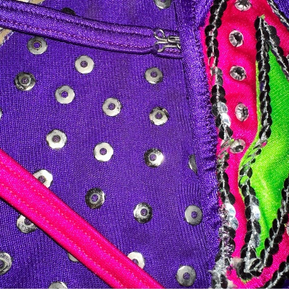 Purple/Pink/Lime Green Leotard Majorette/Rhythmic gymnastics/Ice Skating costume - Picture 10 of 11